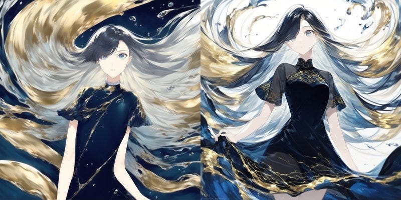左：NAI V1で制作したイラスト右：左画像をバイブストランスファーして生成 NAI V3
