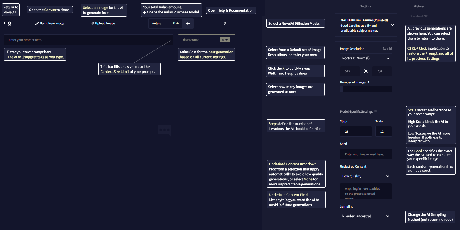 NovelAI Image Generation Settings at a glance