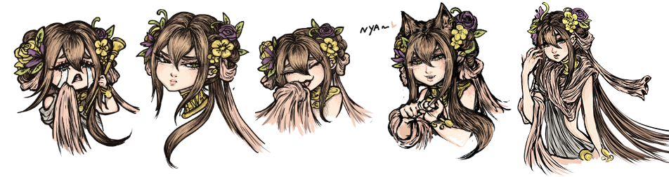 Lots of Euterpe sketches! Most of them are animated stickers on the NovelAI Discord
