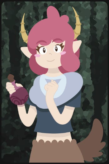 Art by JackProsper: “This is Layka from Thread 2, where she’s a part-goat demi-human.”