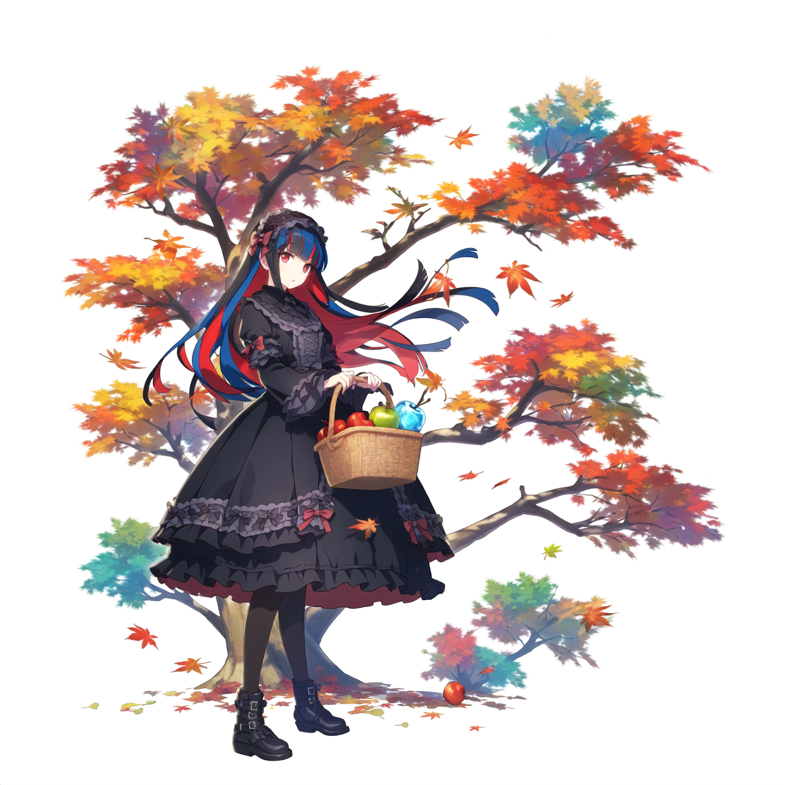 It is an illustration depicting the harvesting of tree nuts, which bears resemblance to the kanji character “彩”.